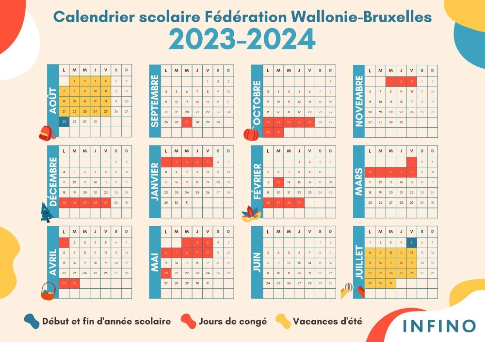 Qui dit rentrée dit aussi  congés scolaires, voici le calendrier 2023- 2024 en Fédération Wallonie-Bruxelles 